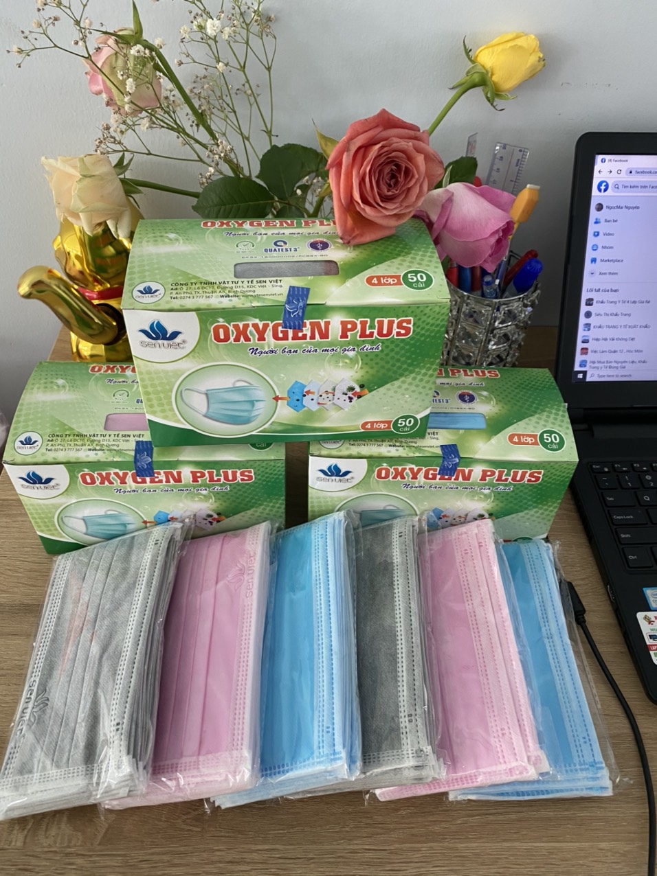 khẩu trang 4 lớp sen việt hộp 50 cái
