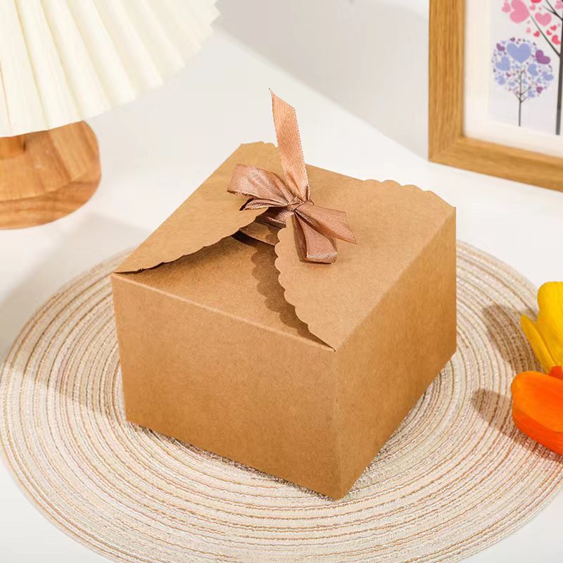 HỘP QUÀ VUÔNG CÓ NƠ HỘP GIẤY KRAFT ĐỰNG QUÀ ĐỰNG BÁNH