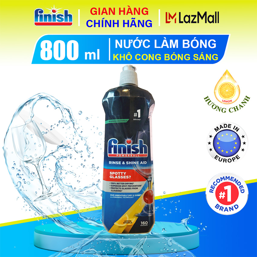 Dung dịch làm bóng chén bát Finish chai 800ml sử dụng cho máy rửa bát - Nước trợ xả nước làm bóng Fi