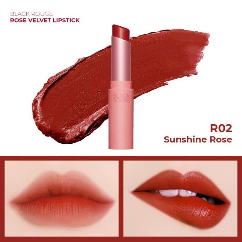 Son Thỏi Lì Black Rouge Rose Velvet Lipstick Cao Cấp Hàn Quốc 3G # R02 (Đỏ Chily)