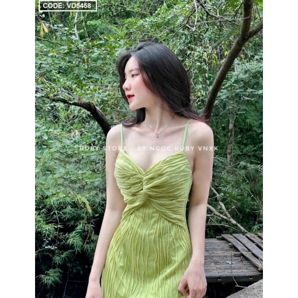 Váy xanh bơ vạt chéo ngực nơ vai đầm chéo vạt trắng vạt chéo đầm đen sm |  Shopee Việt Nam
