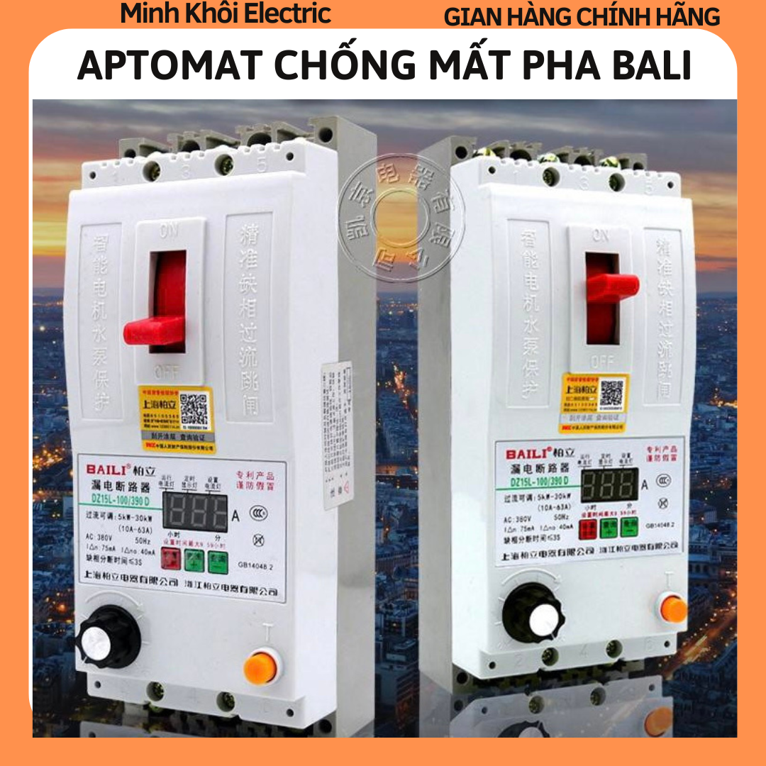 attomat chống mất pha Bali aptomat bảo vệ mất pha Bali40A 63A 100A Cầu Dao Bảo Vệ Mất Pha Công Suất 