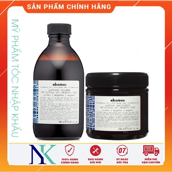 [Hcm]Dầu Gội Xả Davines Alchemic Silver Cho Tóc Nhuộm Sáng 280Ml