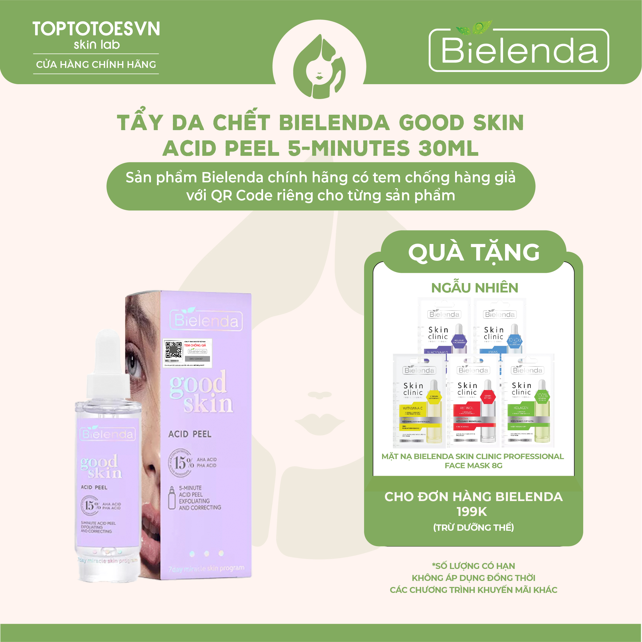 Tẩy da chết Bielenda Good Skin - Acid Peel 5-Minutes giảm mụn mờ thâm làm da căng bóng 30ml