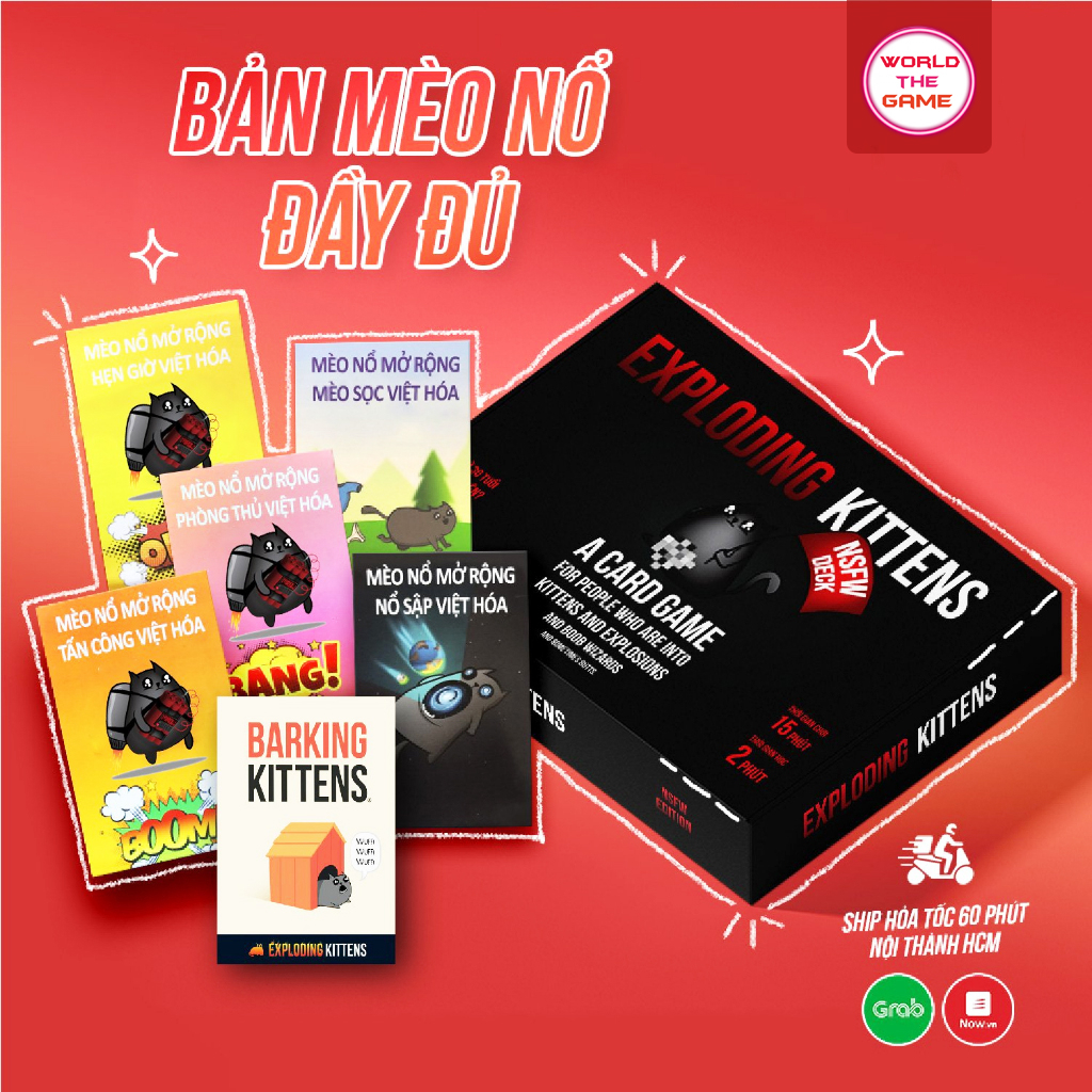 Combo Mèo Nổ + 6 Bản Mèo Nổ Mở Rộng Tiếng Việt - Boardgame Exploding Kittens