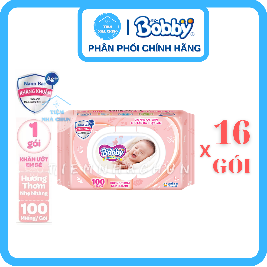 [KHĂN ƯỚT BOBBY HỒNG] - SỈ 1 THÙNG 20 Gói 100 Miếng - Khăn Giấy Ướt Em Bé Bobby Care Hương Thơm Nhẹ 