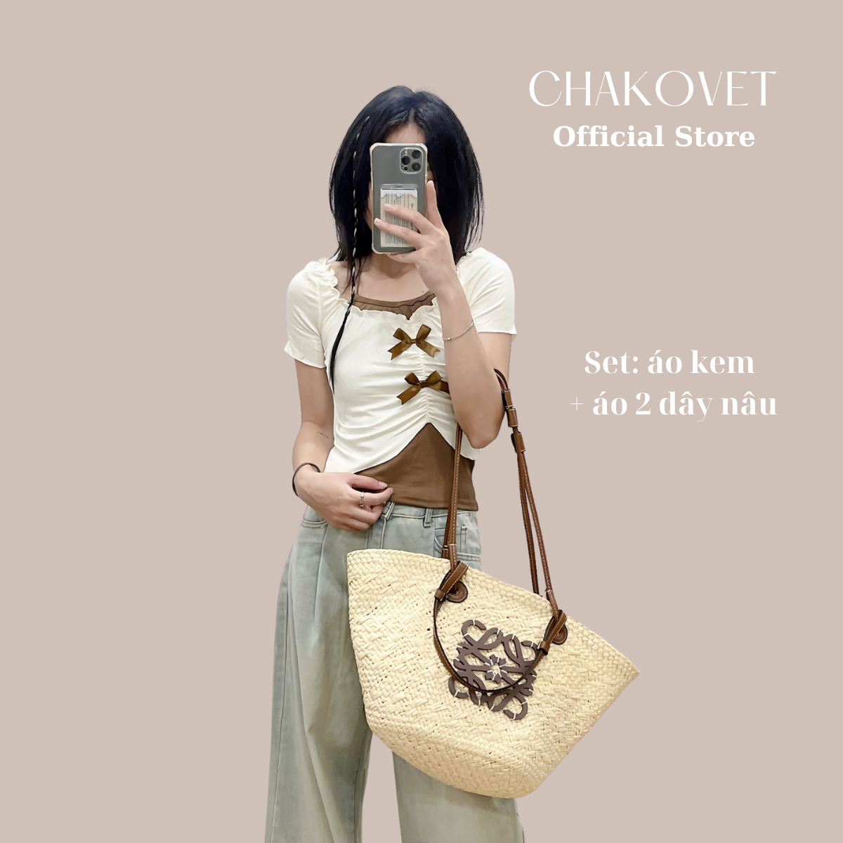 Set áo khoác kèm áo 2 dây nữ Chakovet kiểu áo thun cộc tay thắt nơ vạt chéo áo hai dây cá tính dễ th