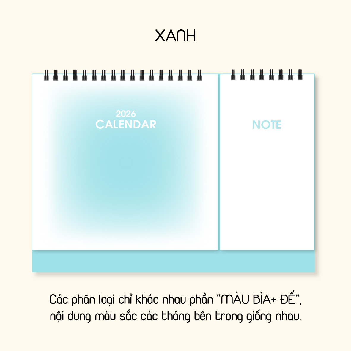 Lịch bàn lò xo chữ A NOTE 2026 lịch âm dương - BASIC - STICKER NOTE DÁN - desk calendar 2026