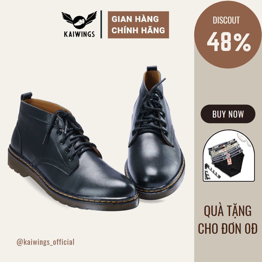 Giày Boot Nam Cổ Lửng Da Bò Thể Thao Trẻ Trung KAIWINGS Giày Da Nam Hàn Quốc Cao Cấp GVN04