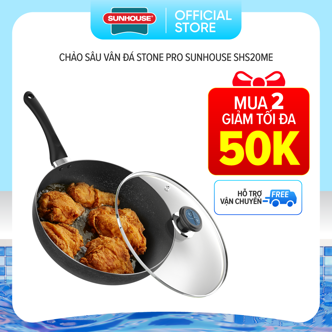 [VC LIVE CỘNG DỒN TỚI 35% DUY NHẤT HÔM NAY]Chảo sâu vân đá Stone Pro SUNHOUSE SHS20ME GC1SHS26ME GC1
