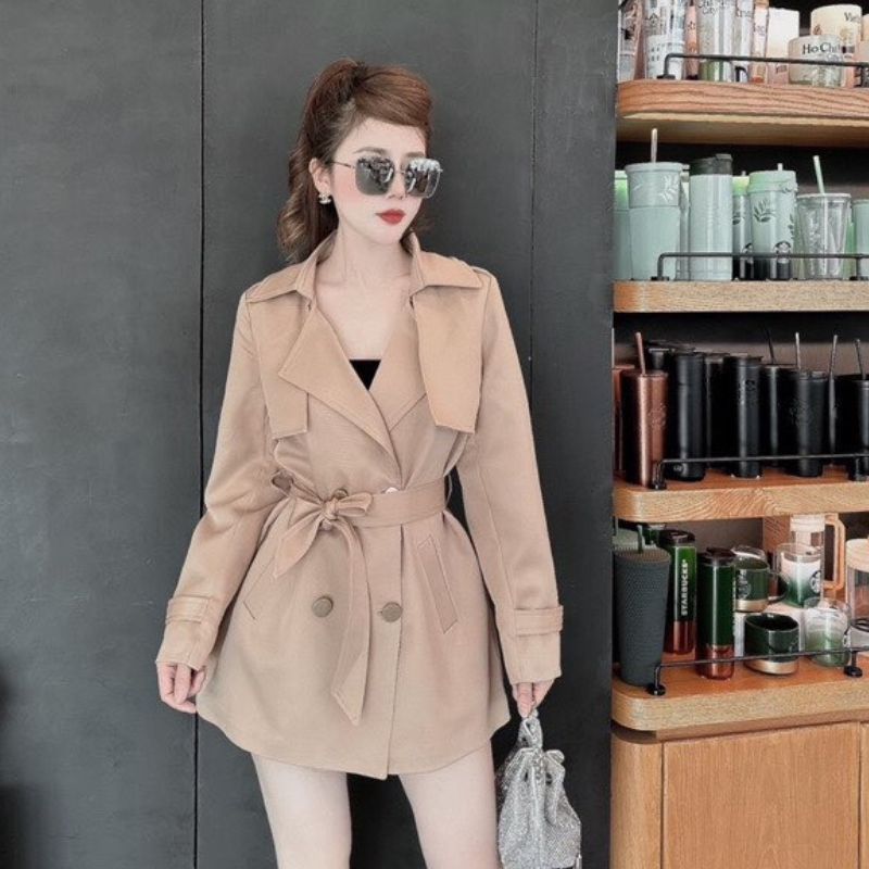 Áo khoác blazer cổ vest thắt dây eo dài tay khuy bọc nữ tính Áo vest kèm đai dáng lửng phong cách hà