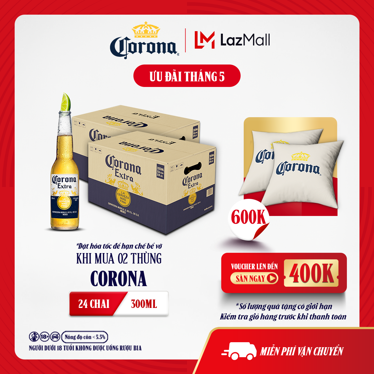 Combo 2 Thùng 24 Chai Bia Corona Extra Nhập Khẩu (300ml/chai)