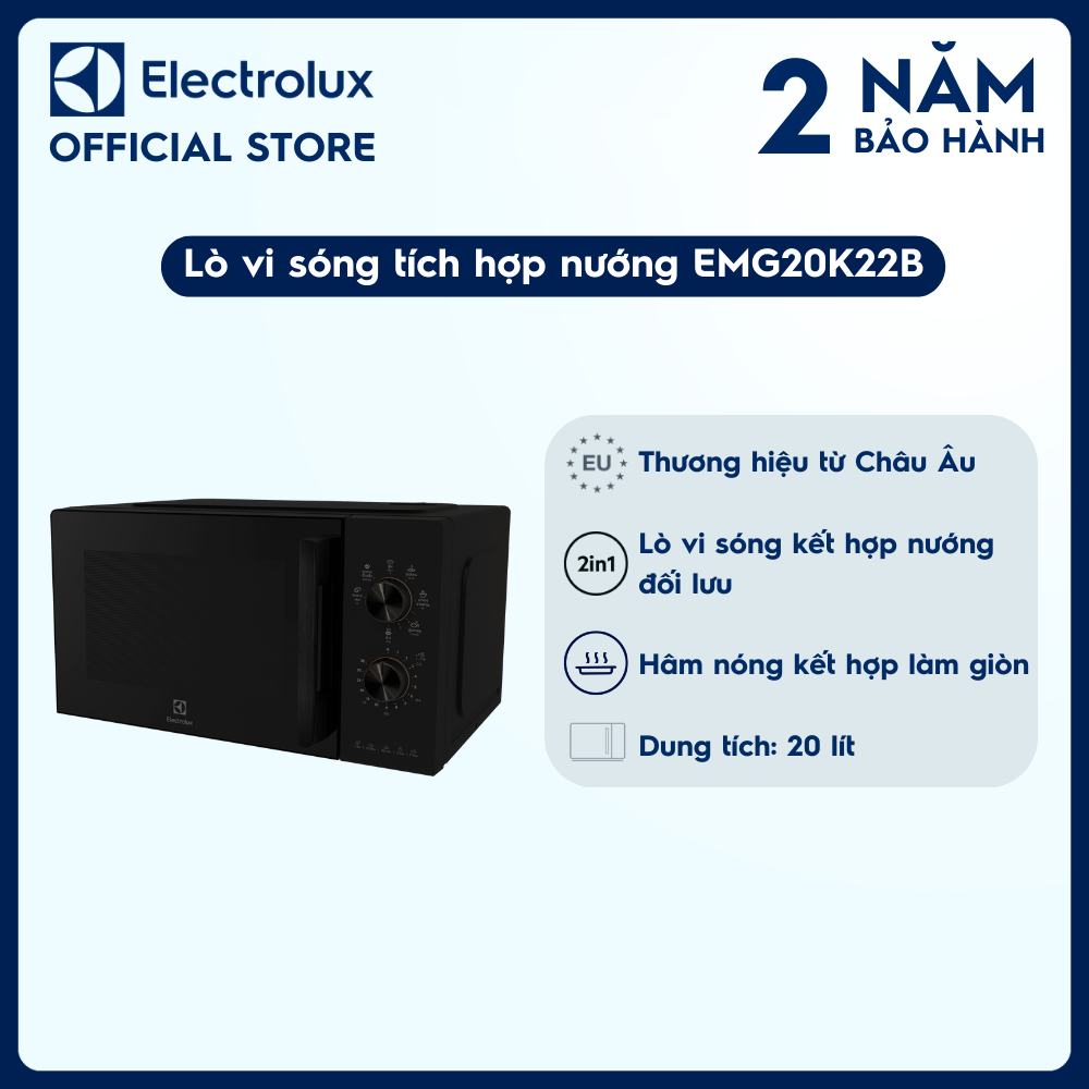 Lò vi sóng để bàn tích hợp nướng Electrolux 20L - EMG20K22B - Chương trình cài sẵn tiện lợi - Bảo hà
