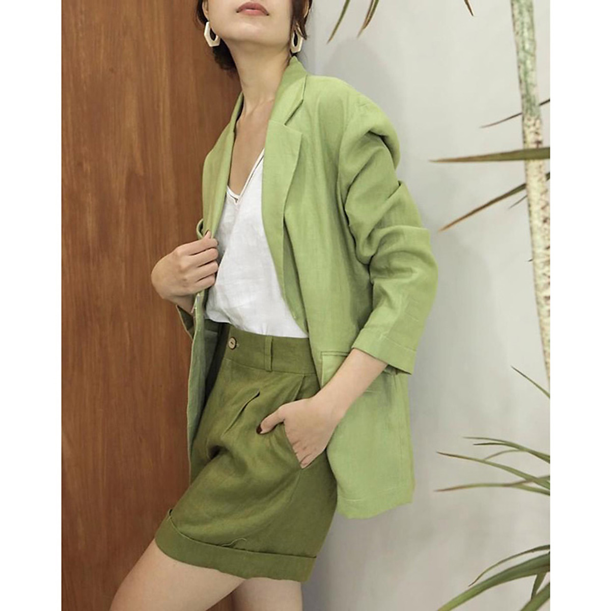 Áo vest blazer Linen nữ tay dài ve vuông túi bổ nắp trẻ trung chất vải Linen bột Premium (Hồng sen) có 9 màu lựa chọn
