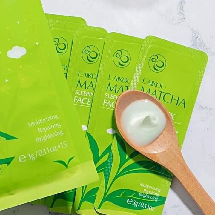 [Bịch 15 Gói - Hot ] Mặt Nạ Ngủ Trà Xanh Laikou Matcha Mud Mask - Dưỡng Ẩm Ngăn Ngừa Lão Hóa Da Và Loại Bỏ Những Vết Thâm Đen Vết Sẹo Và Mụn Trứng Cá Da