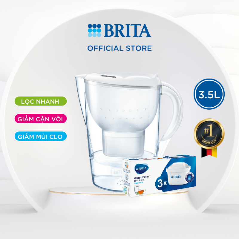 Combo Bình lọc nước BRITA Aluna White kèm Hộp 3 lõi lọc BRITA Maxtra Plus - Hàng Chính Hãng
