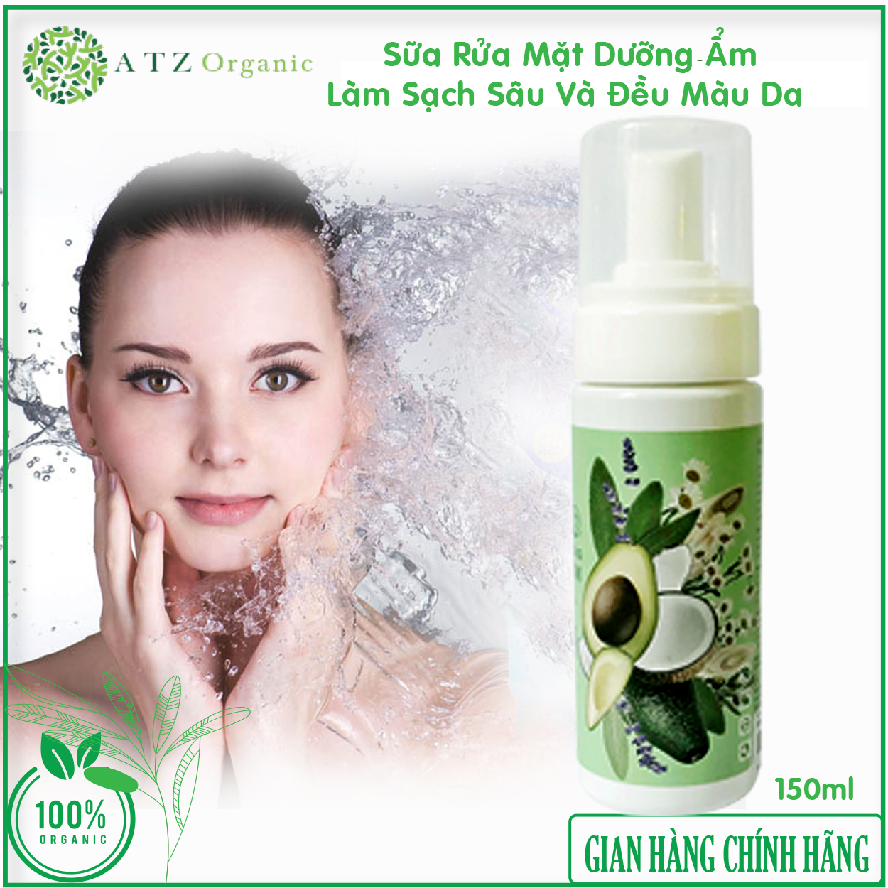 Sữa Rửa Mặt  Tinh Chất Bơ dầu dừa thảo mộc chưng cất độc quyền ATZ 150ml - Dưỡng Ẩm Làm Sạch Sâu Giú
