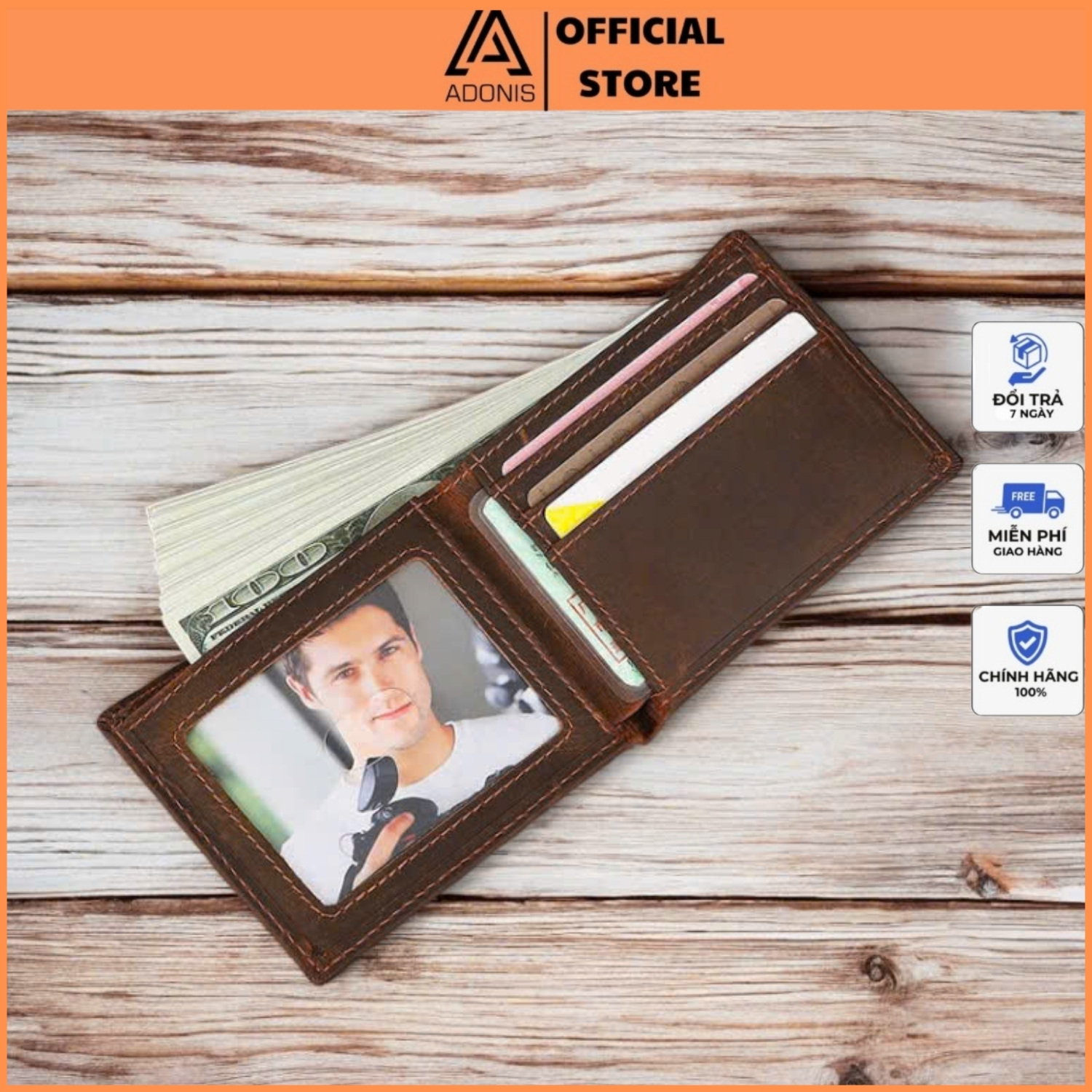 ví nam mini ad10 bóp nam da bò ví da nam dáng ngang thiết kế nhỏ gọn nhiều ngăn đựng tiền đựng thẻ b