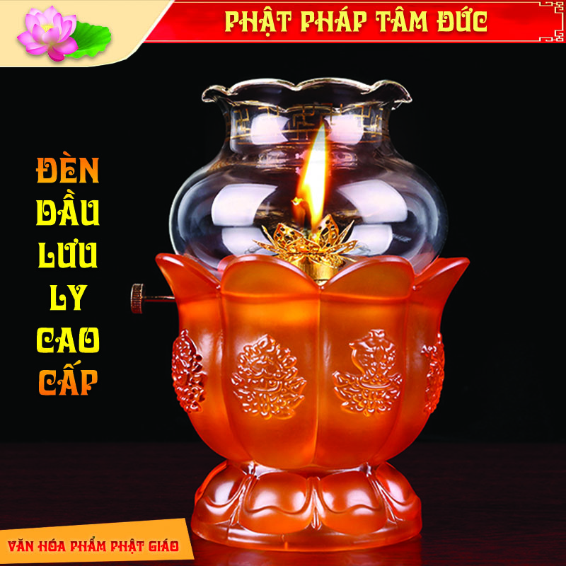 Đèn dầu thủy tinh đèn dầu lưu ly đèn dầu để ban thờ đèn dầu hoa sen đèn dầu cao cấp -  Gia công tinh