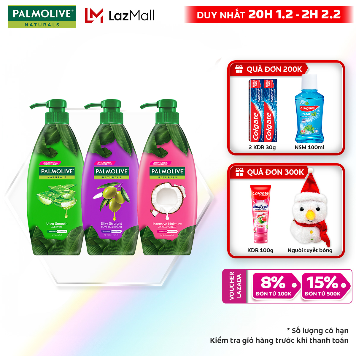 [Chỉ 20H 1.2 - 2H 2.2_Áp Voucher giảm thêm đến 23%]Bộ 3 Dầu gội Palmolive kèm xả 2-trong-1 chiết xuấ