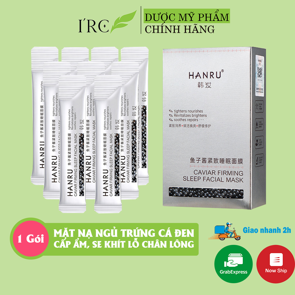 2 Gói Mặt Nạ Ngủ Hanru Bằng Trứng Cá Đen Dưỡng Ẩm Cấp Nước Thu Nhỏ Lỗ Chân Lông