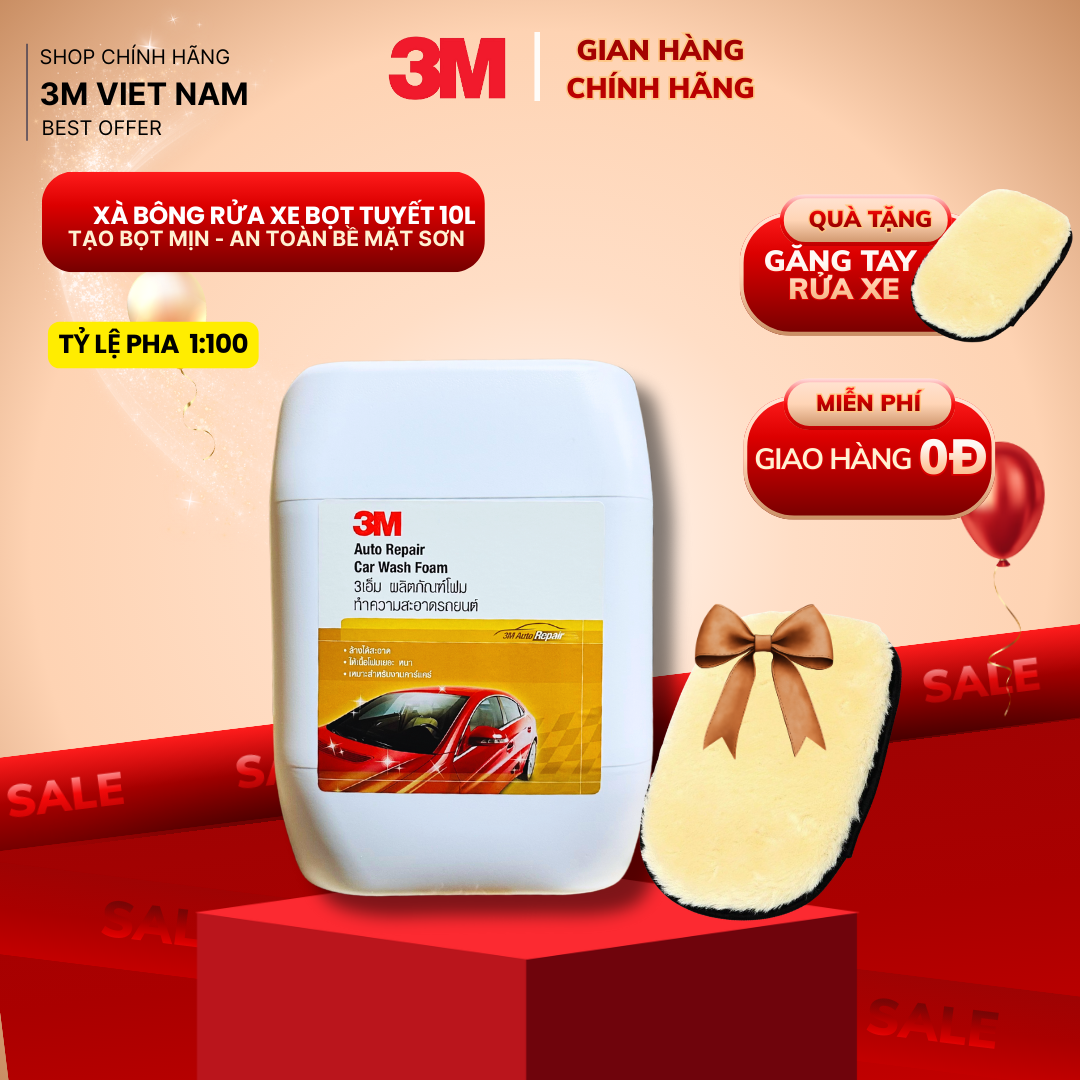 [ Tặng găng tay rửa xe]  Xà bông rửa xe bọt tuyết 3M -  can 10L