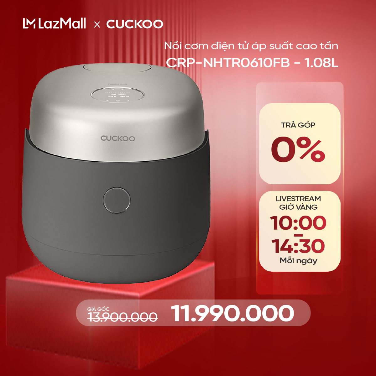 Nồi cơm điện áp suất kép cao tần Cuckoo 1.08L CRP-NHTR0610FB- Màu đen- công nghệ áp suất xi l