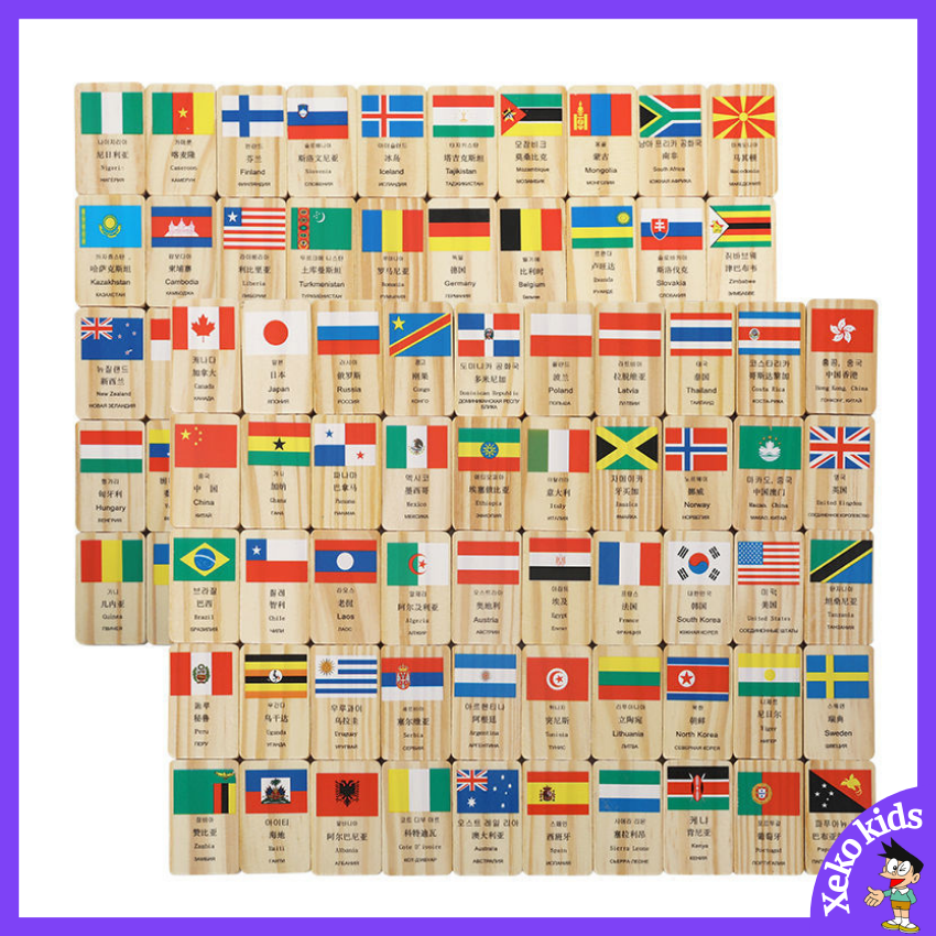 Đồ chơi gỗ thông minh bộ Domino lá cờ 100 quốc gia. Đồ chơi cho trẻ em bé trai bé gái 3 4 5 6 7 8 9 10 tuổi