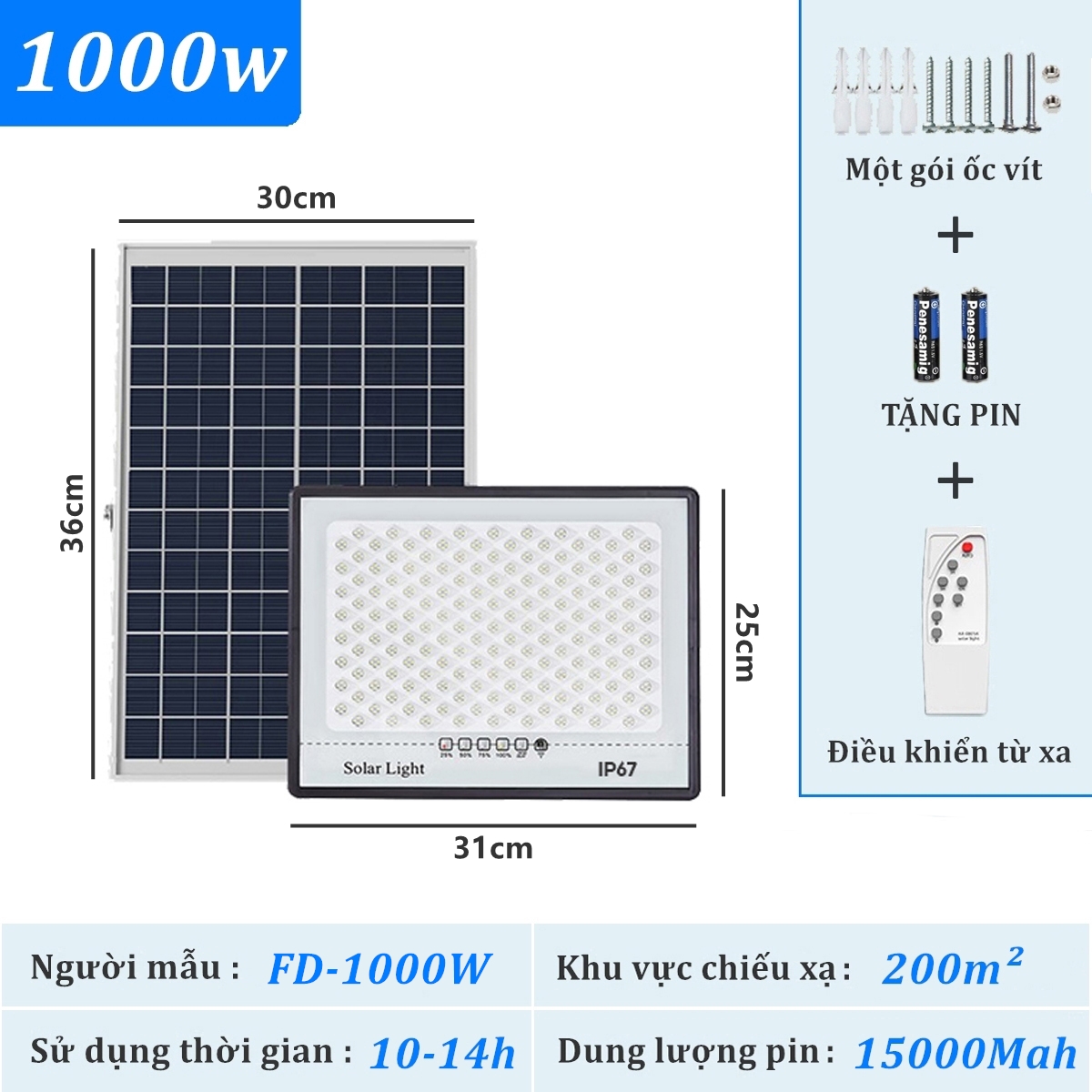 Đèn Năng Lượng Mắt Trời Đèn Năng Lượng Mặt Trời Tự Sáng đèn led năng lượng mặt trời Chống Lóa 100W 300W 500w 1000w