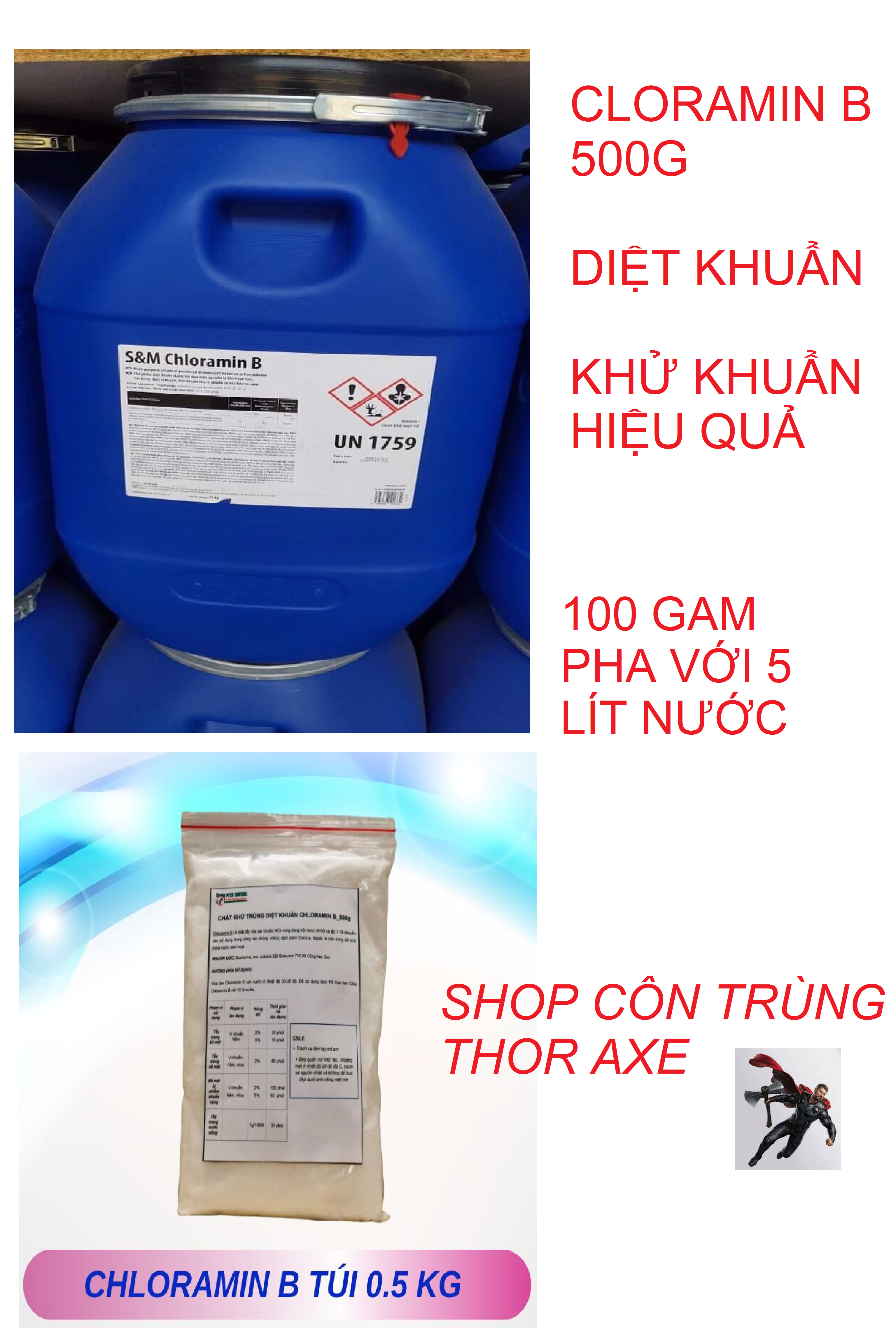 [Hoàn Tiền 10%] Cloramin B túi 500 gr khử trùng khử khuẩn hiệu quả kèm hướng dẫn cách pha Cloramin B