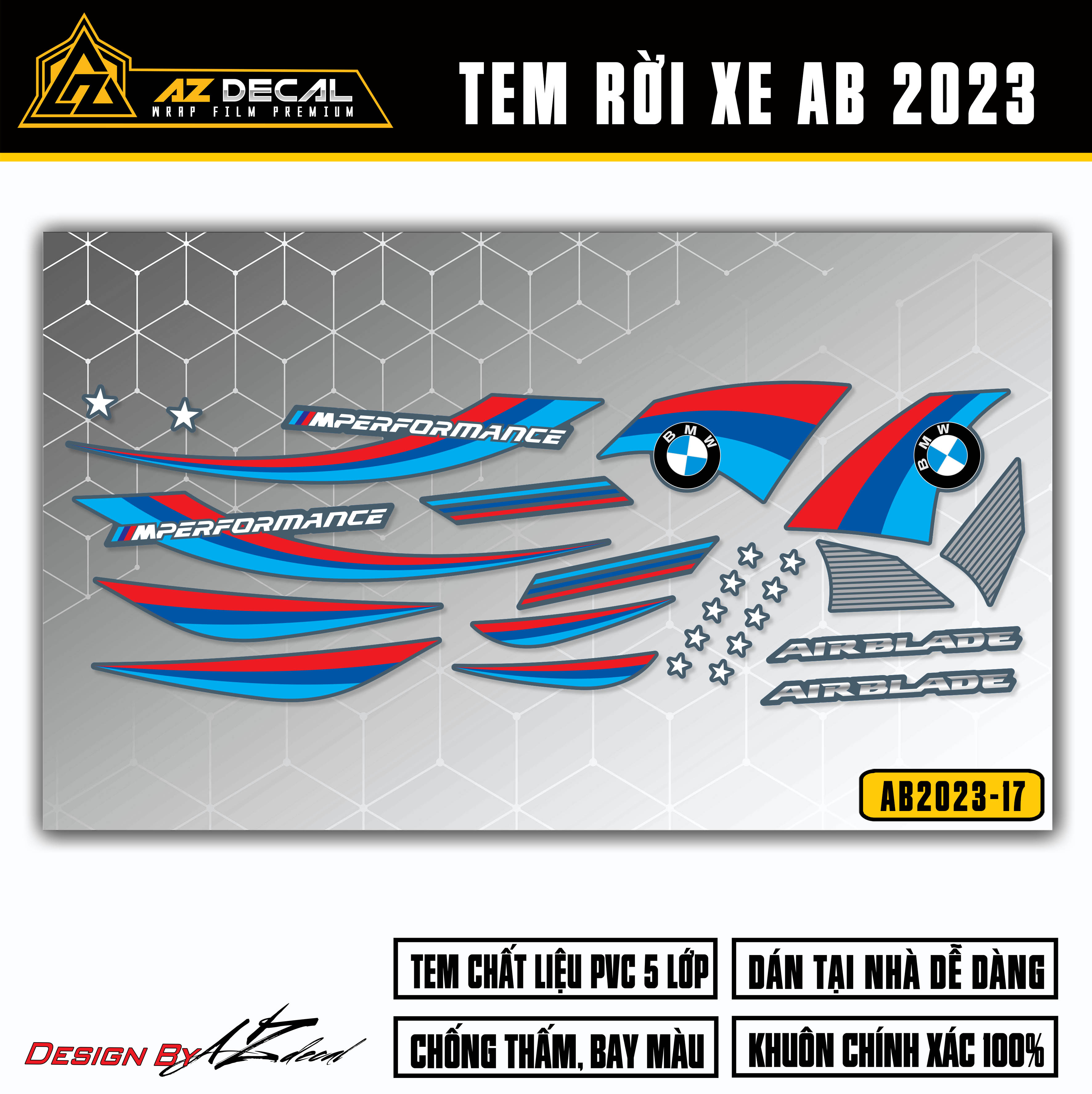 Tem AirBlade 2023 Mẫu Performance | AB2023-17 | Team Decal Hình Dán Xe Máy AB Air Blade 125 160 Chốn