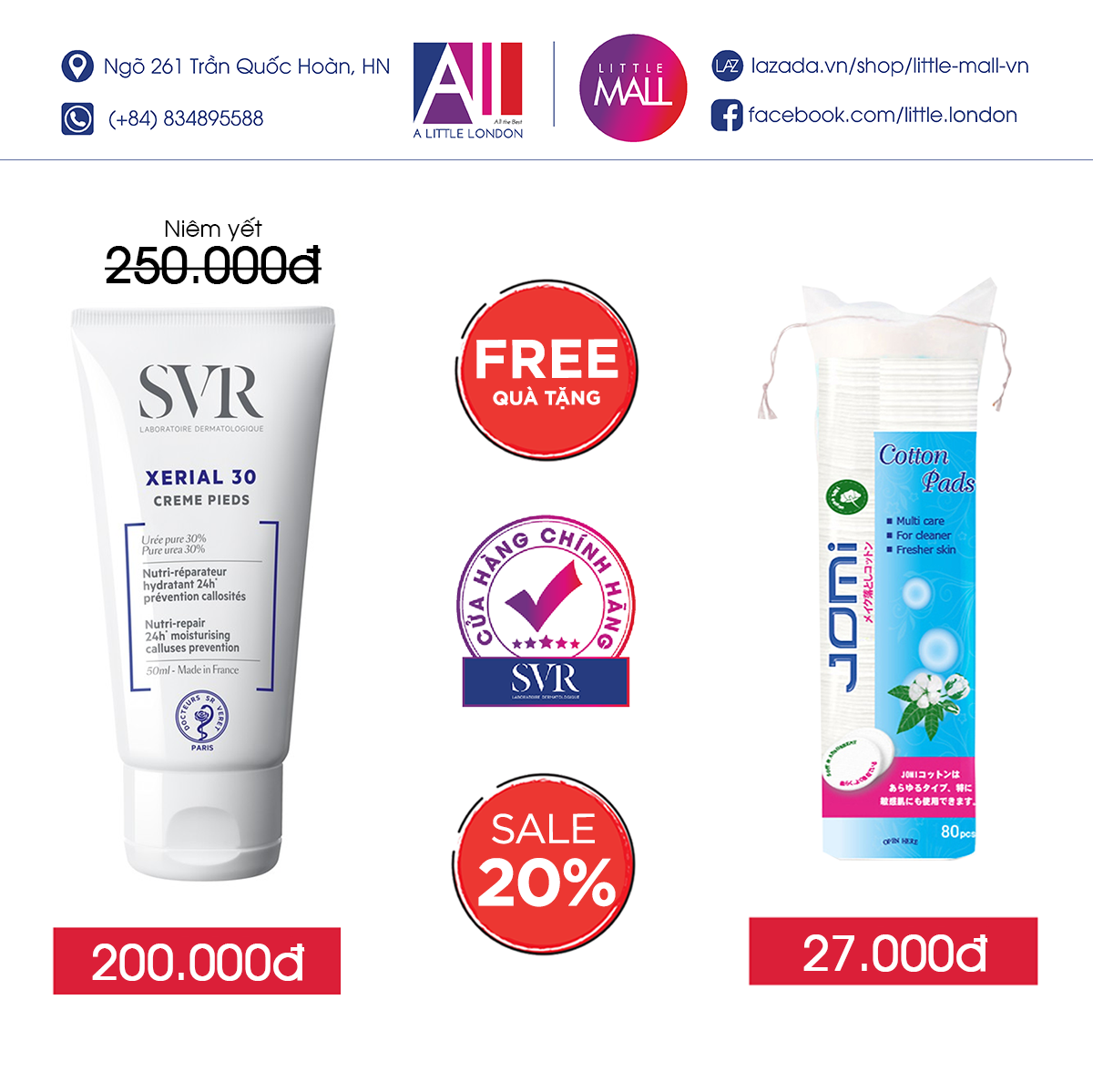 Kem Dưỡng Ẩm Cho Da Chân Khô Và Nứt Nẻ Svr Xerial 30 Creme Pieds 50Ml Tặng Bông Tẩy Trang Jomi (Nhập Khẩu)