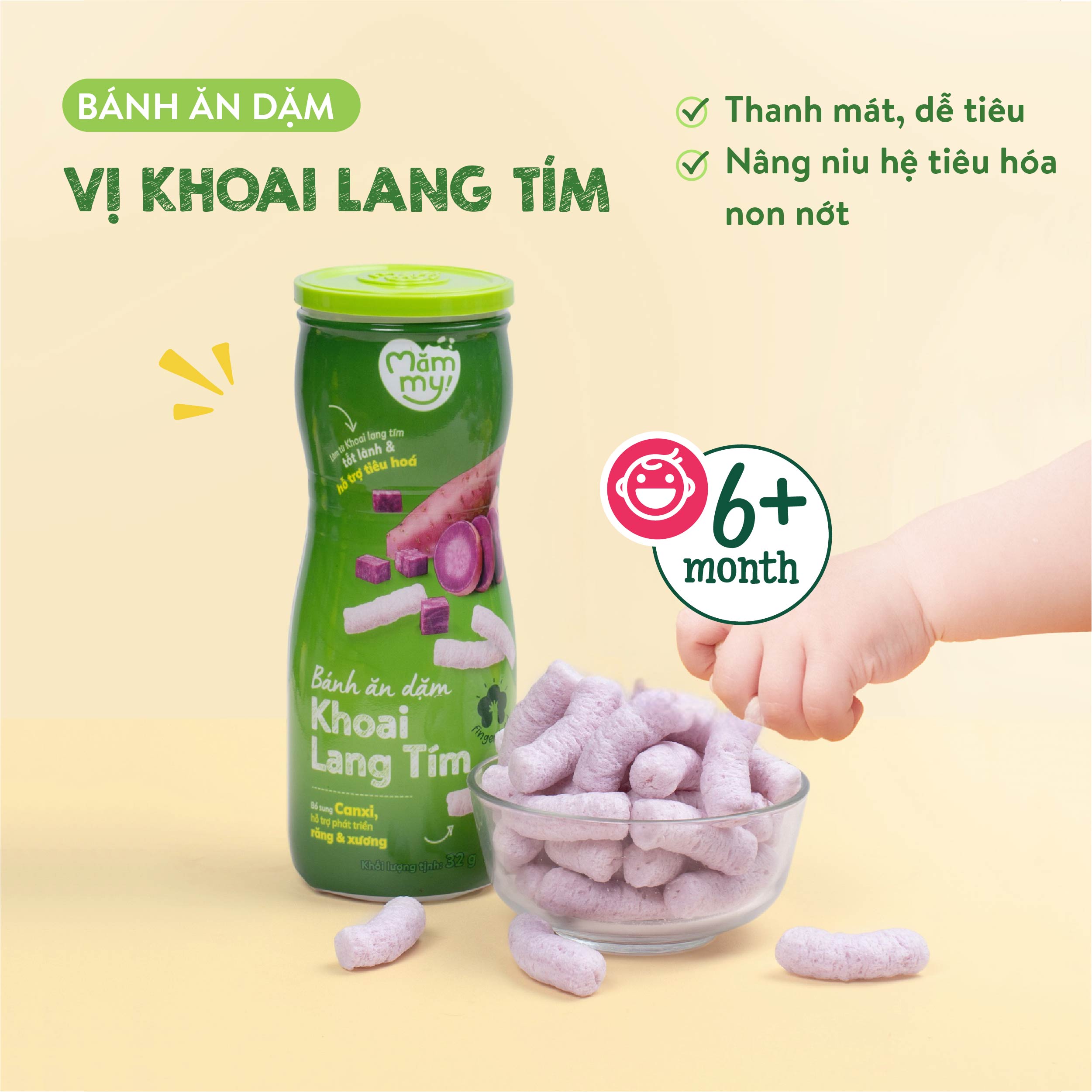 Bánh ăn dặm hũ Mămmy vị trái cây và rau củ giúp hỗ trợ tiêu hoá cho bé 6 tháng tuổi hũ 32-50g