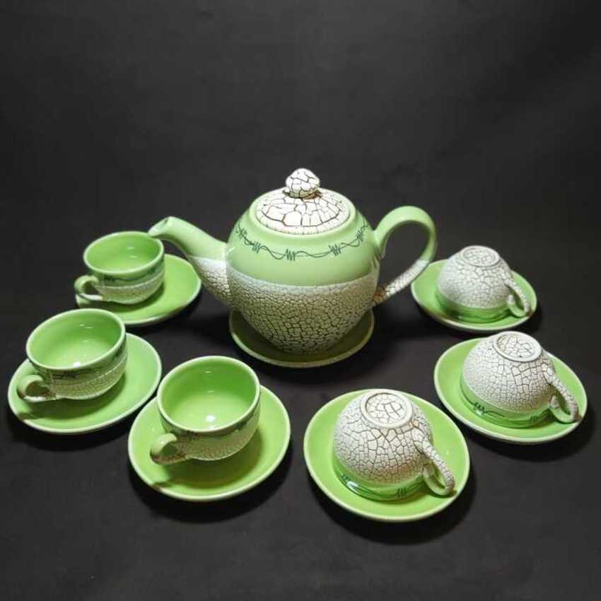 Bộ Ấm Chén Trà Bát Tràng gốm men sứ cao cấp mẫu tròn kiểu đất nẻ - màu xanh emerald – Bộ Ấm Trà Bát 