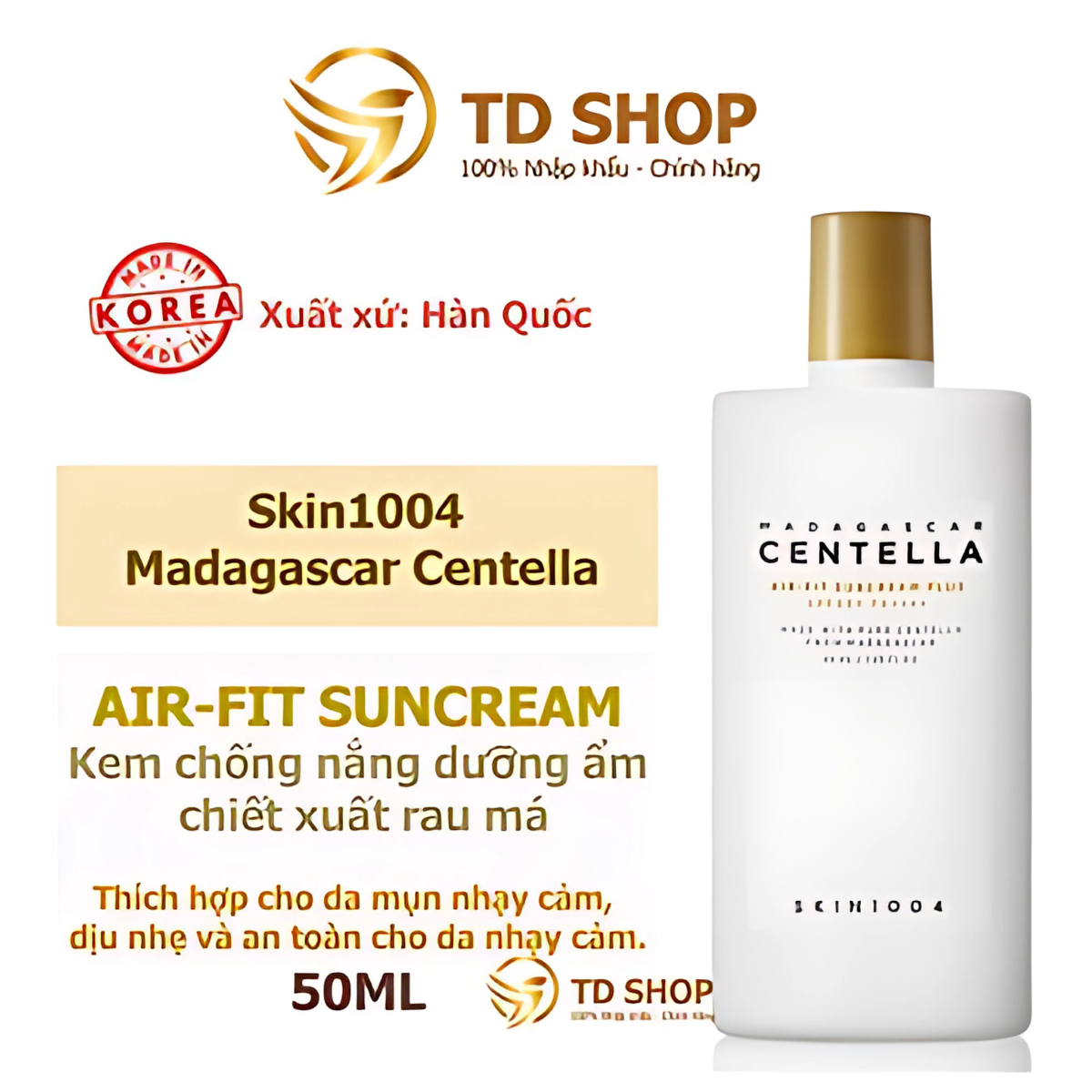 [Chính hãng] Kem Chống Nắng Skin1004 Madagascar Centella Air-Fit Suncream Plus 50ml - TD Shop