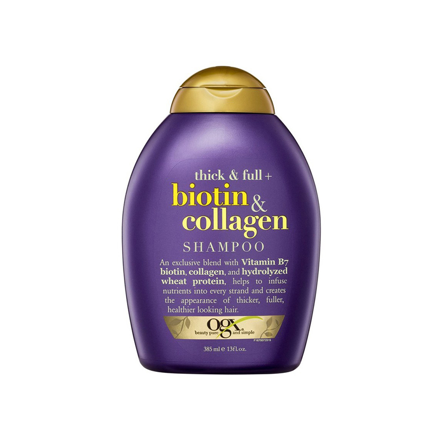 Dầu gội làm dày tóc OGX Biotin &amp; Collagen Thick &amp; Full + Biotin &amp; Collagen Shampoo 385ml (màu tím)