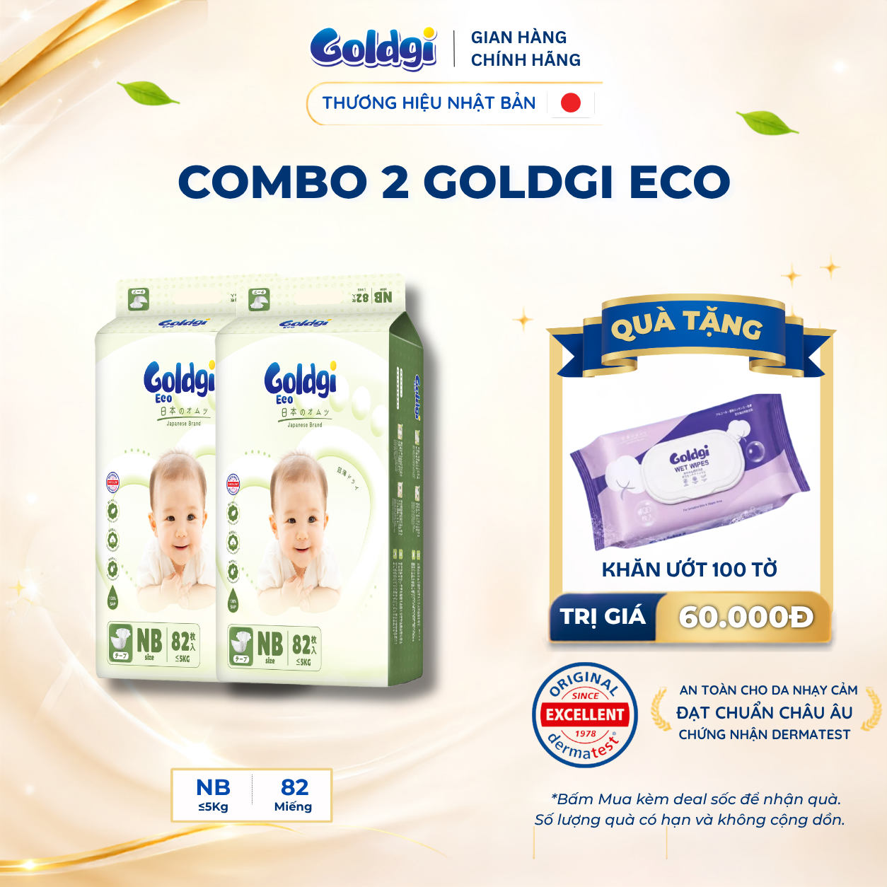 COMBO 2 Tã dán Goldgi Eco New mỏng nhẹ siêu khô thoáng bảo vệ bé mỗi ngày đủ size chính hãng