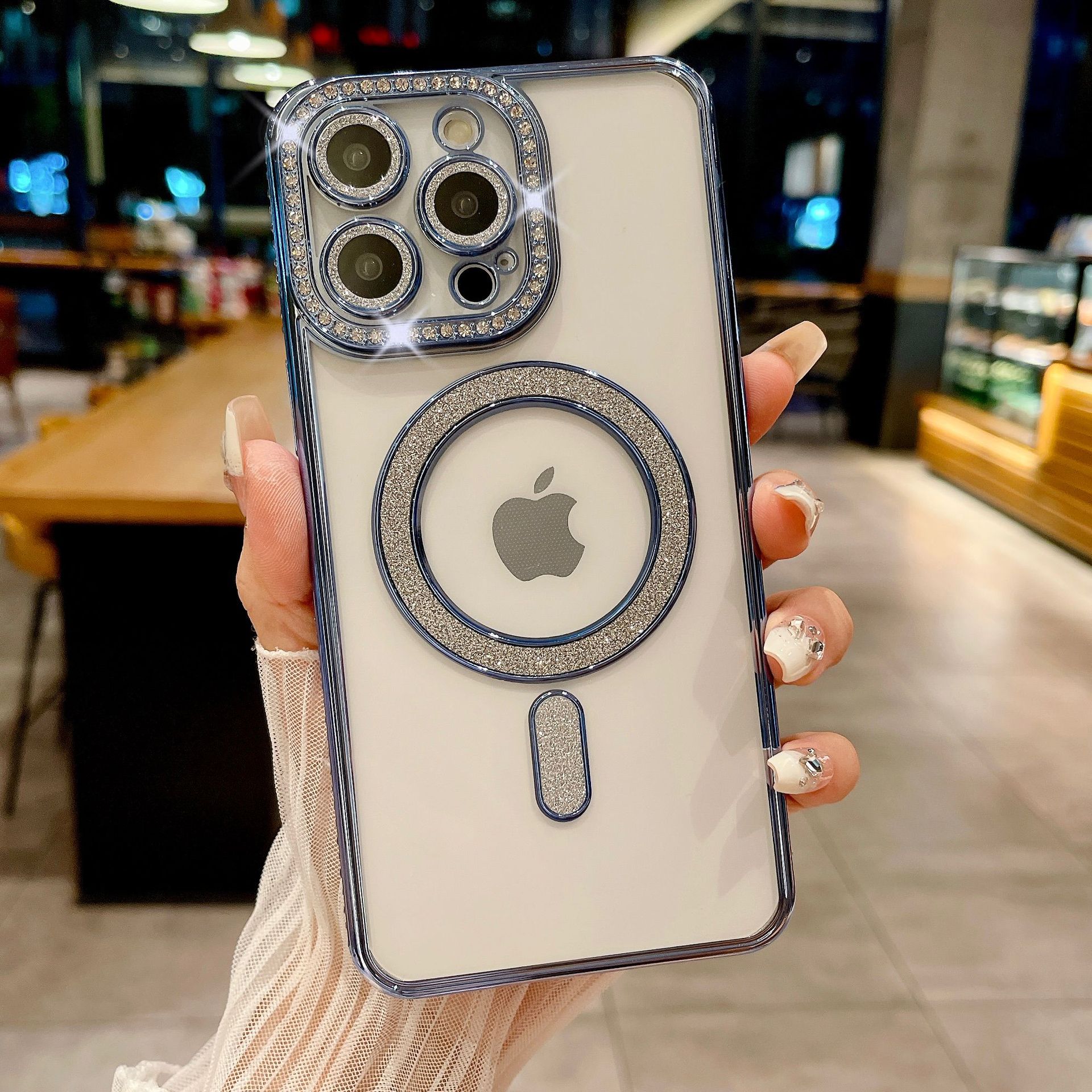 Ốp lưng Đính Đá Lấp Lánh hỗ trợ sạc không dây Siêu Đẹp cho iPhone 16 Pro Max 15 Pro Max 14 Pro Max 1