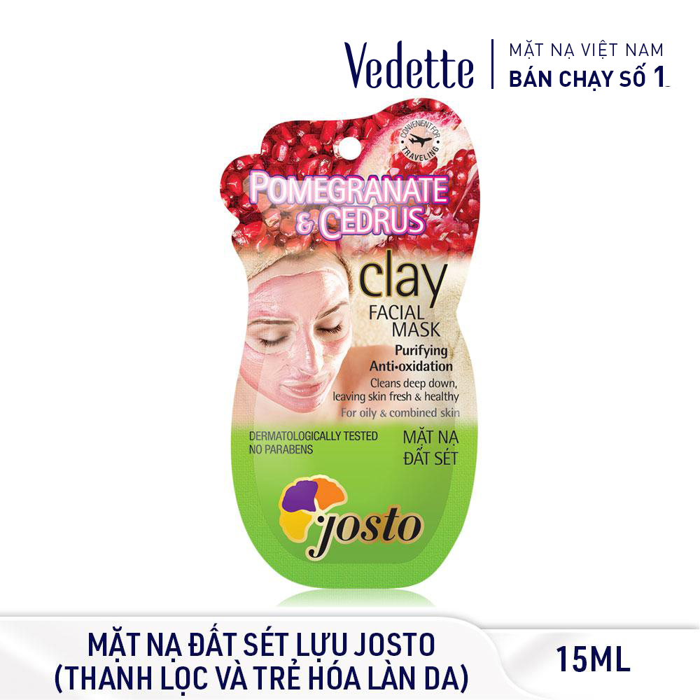 Mặt Nạ Đất Sét Đỏ Và Lựu Josto 15Ml - Làm Sạch & Chống Oxi Hóa