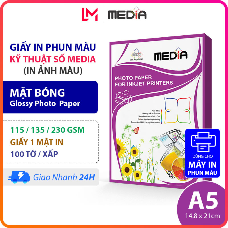 Giấy In Ảnh Media A5 (15x21) Bóng 1 Mặt In 100 Tờ Nhiều Định Lượng Giấy Ảnh Glossy Photo Paper Giấy 