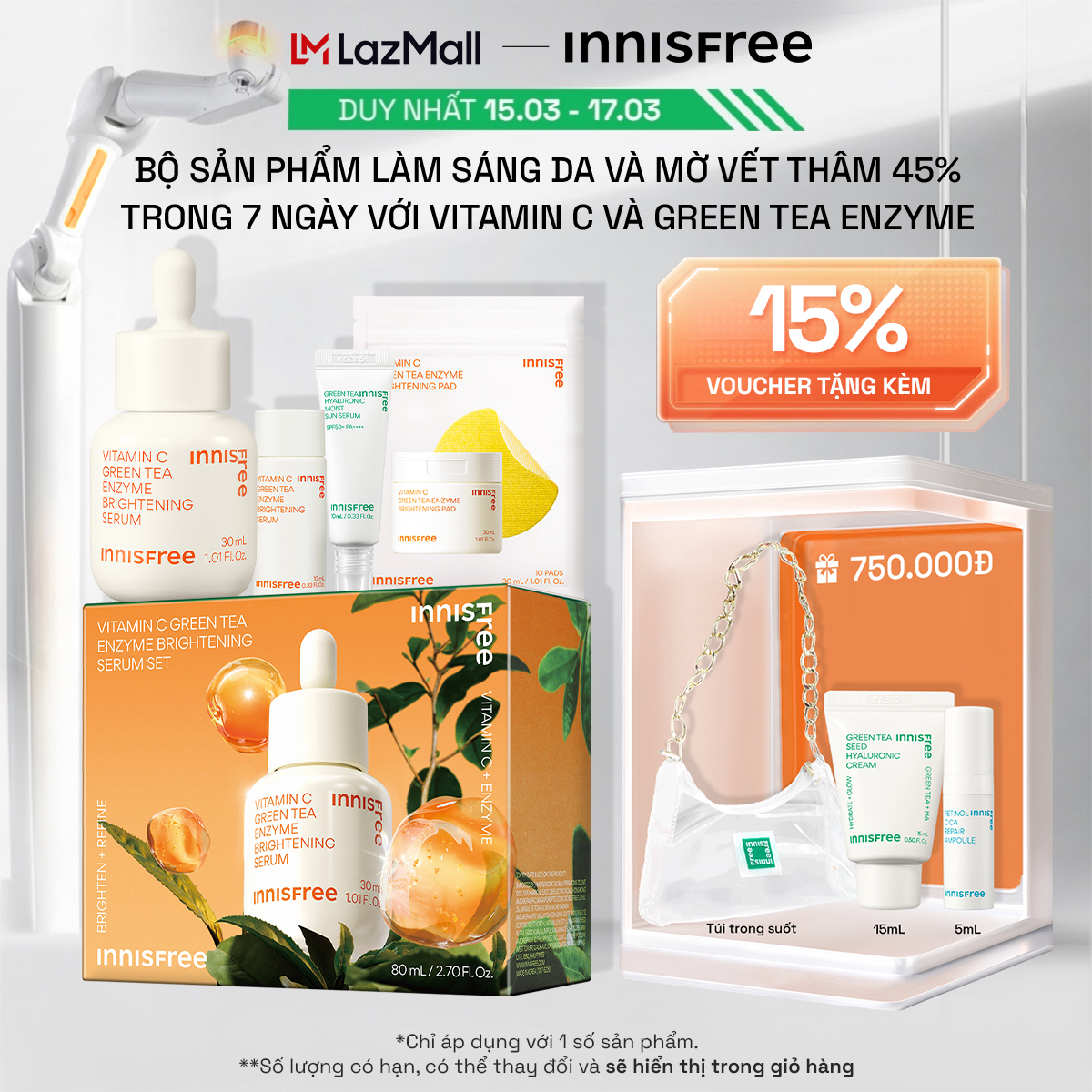 Serum Vitamin C sáng da mờ thâm mụn INNISFREE Green Tea Enzyme Brightening Serum