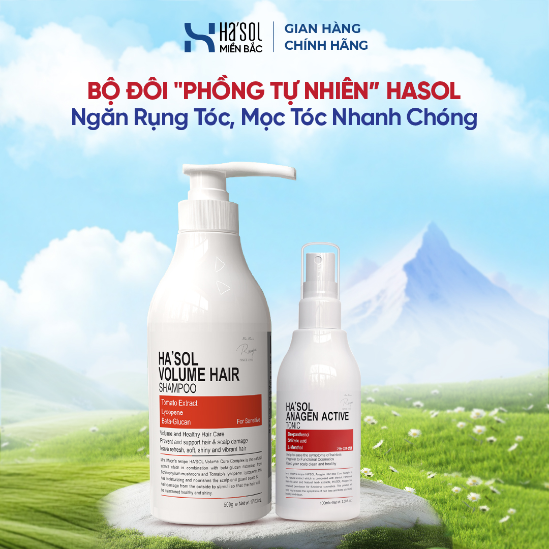 Bộ Đôi "PHỒNG TỰ NHIÊN" Phục Hồi Hư Tổn HASOL Hasol Volume Hair 500g+Xịt Dưỡng Mọc Tóc Hasol Anagen