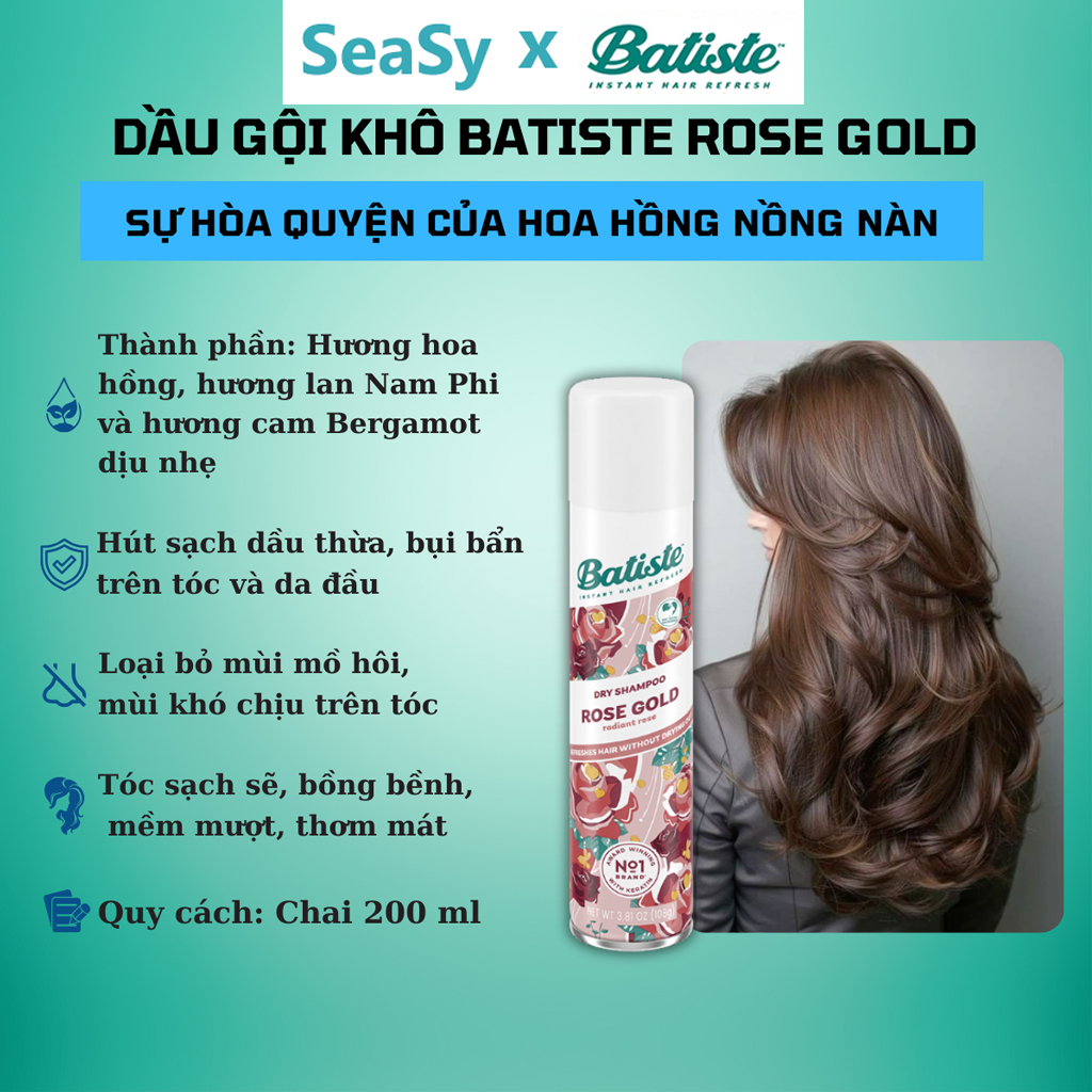 Dầu Gội Khô Batiste Dry Shampoo-Dầu gội không silicone mini dạng xịt hết bết dính tóc|SEASY STORE