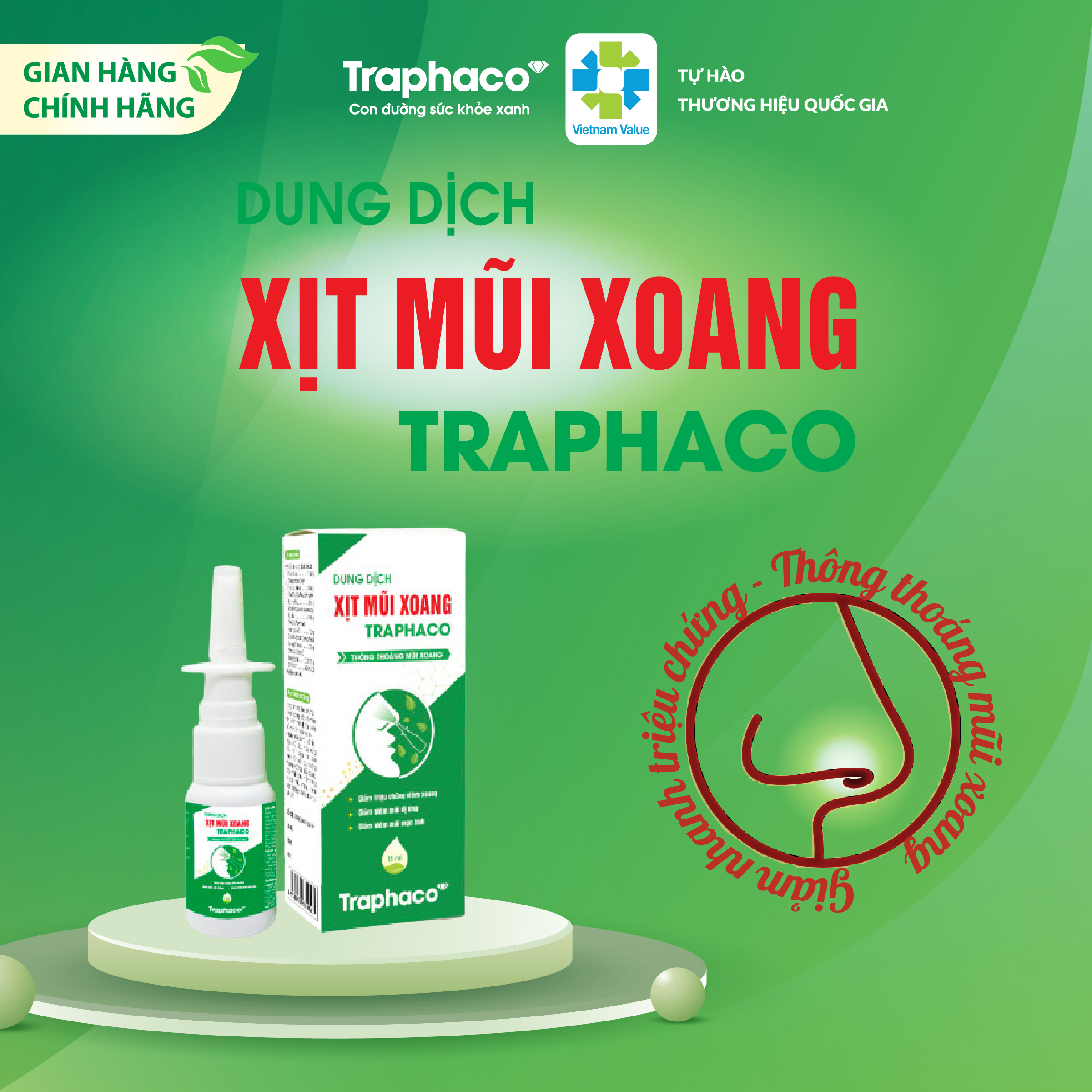 XỊT MŨI XOANG THẢO DƯỢC TRAPHACO - GIẢM NGAY CÁC TRIỆU CHỨNG VIÊM XOANG NGHẸT MŨI SỔ MŨI