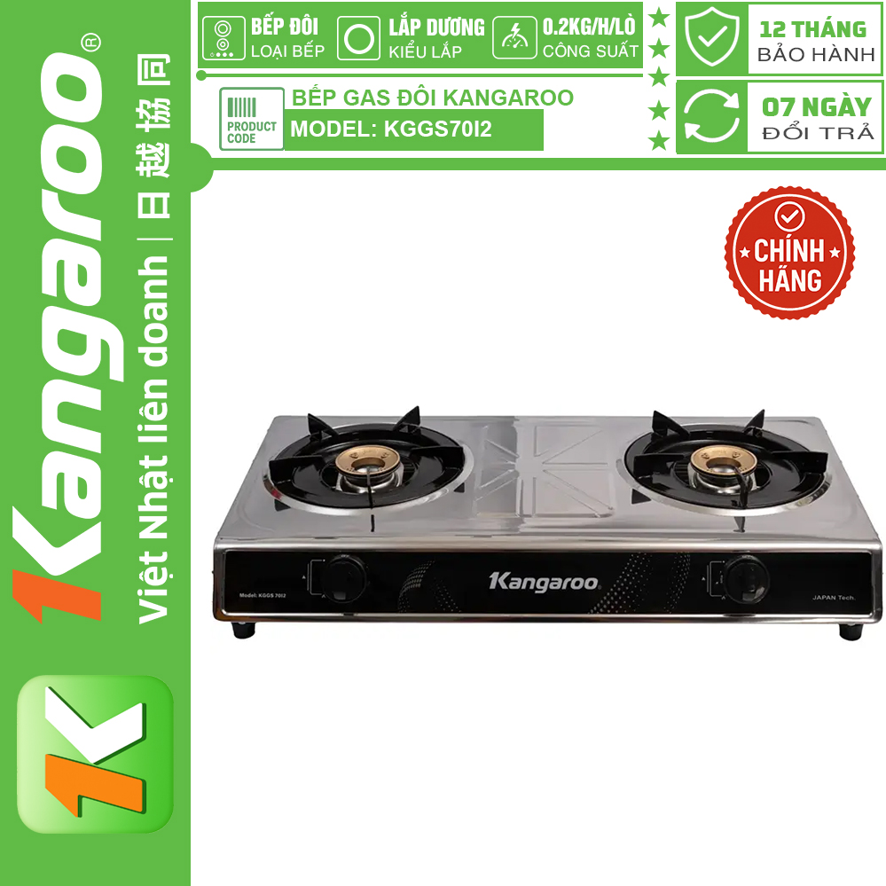 Bếp gas đôi Kangaroo KGGS70I2 bếp gas dương đánh lửa Magneto ổn định Bảo Hành Chính Hãng 12 Tháng