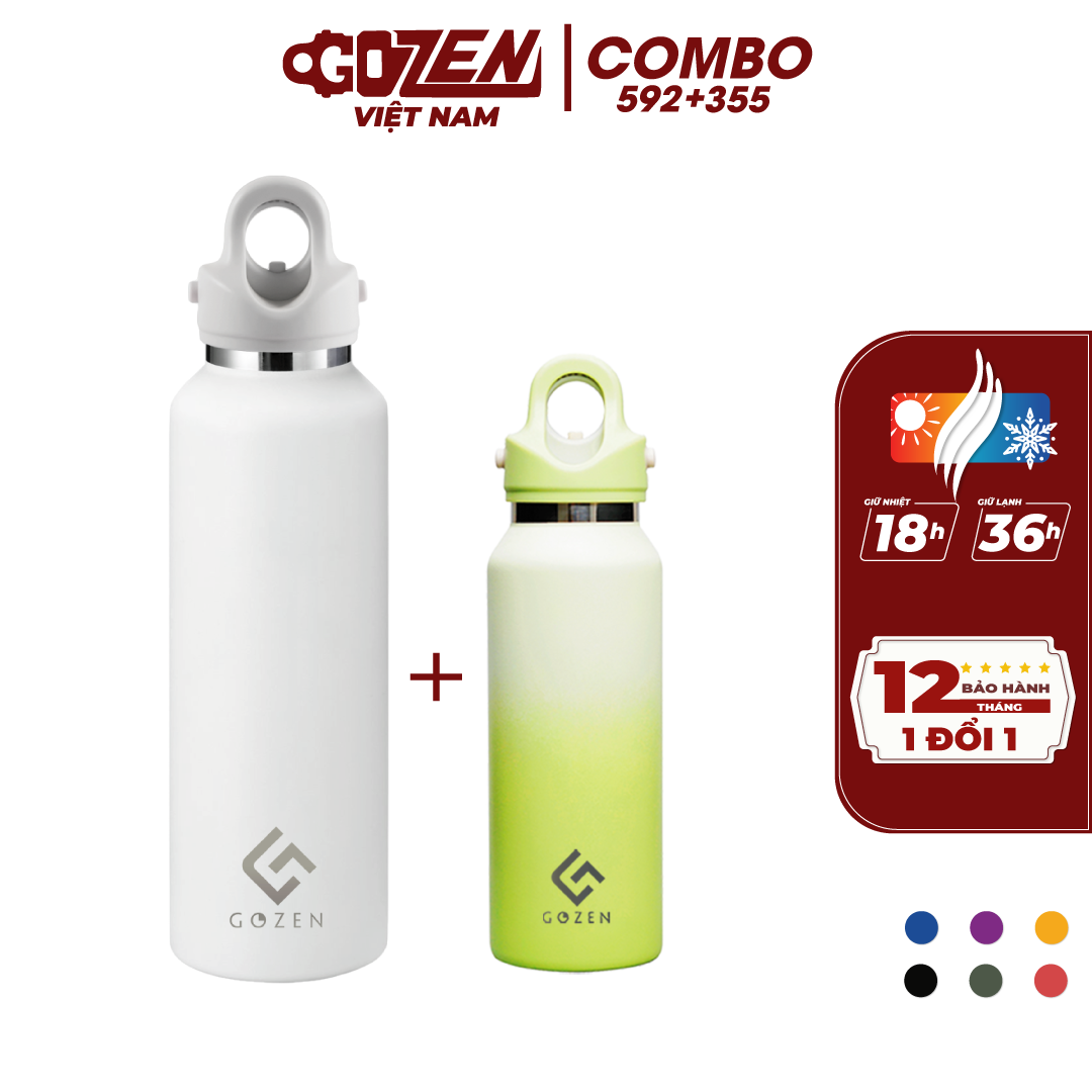 Combo 2 bình giữ nhiệt Gozen 592ml và 355ml đóng mở một giây chỉ cần một tay Twist-Free Revomax bảo 