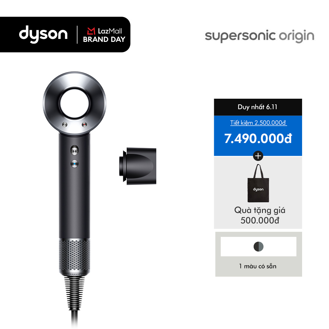 [BRAND DAY 6.11: VC 15% Tối đa 1.5 Triệu] Máy Sấy Tóc Dyson Supersonic HD08 Lite (Đen/Xám)