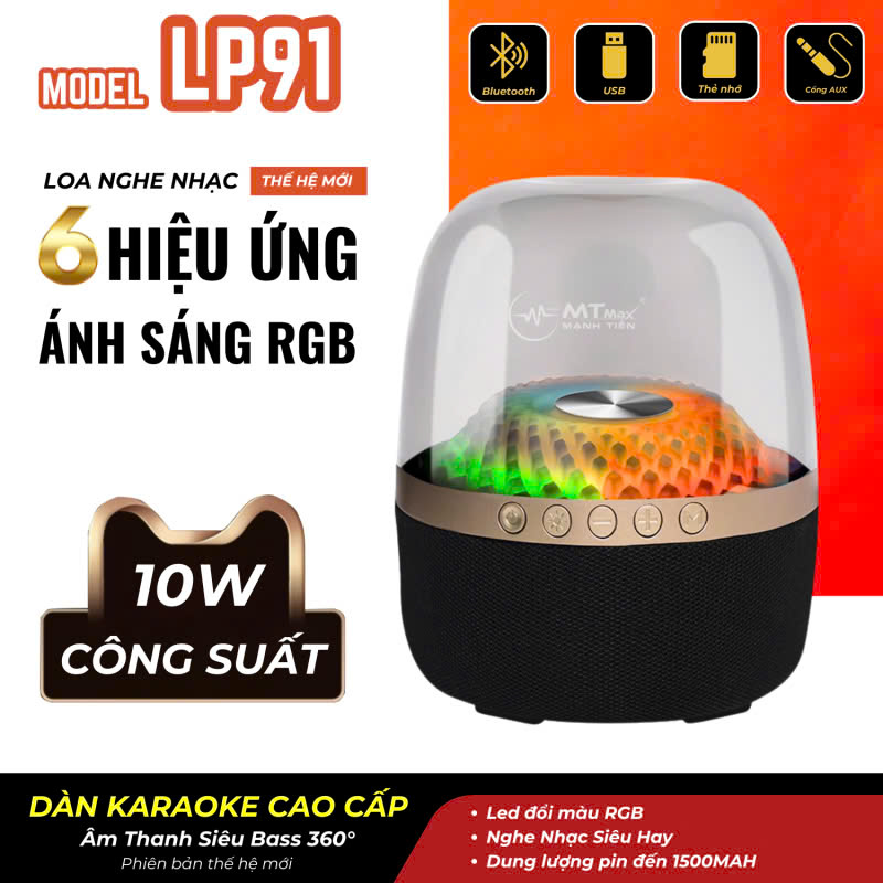 Loa Bluetooth nghe nhạc HR LP91 LP90 Âm thanh siêu bass 360 độ LED viền 360 cực chất - BH 1 năm đá