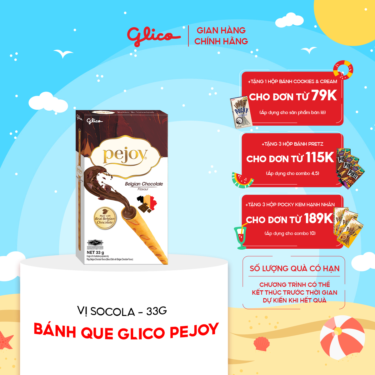 Bánh que GLICO Pejoy nhân kem Chocolate 33G