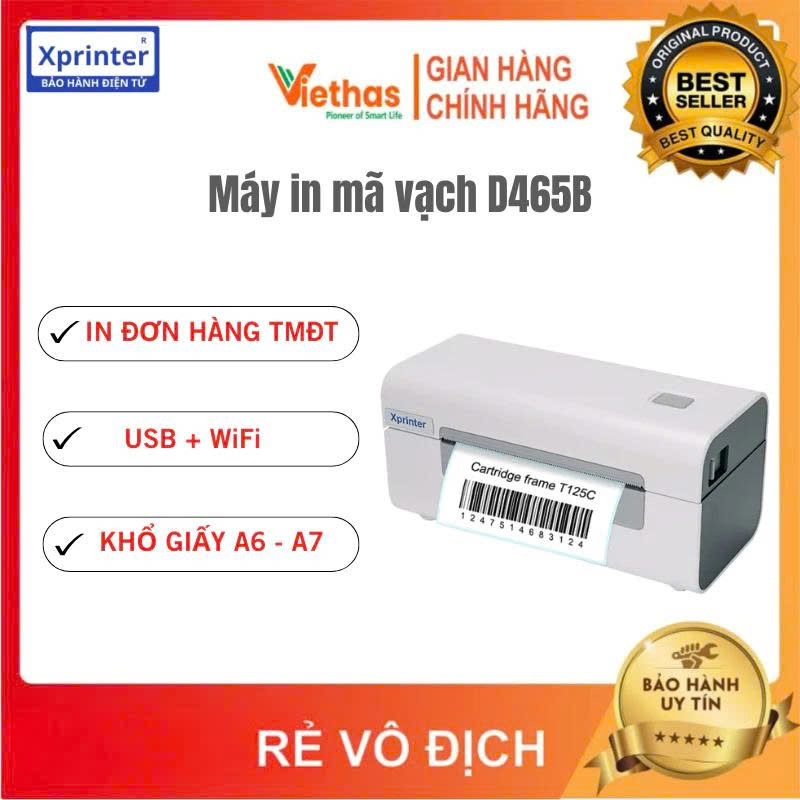 Máy in nhiệt Xprinter XP-D465B USB + WiFi chuyên in đơn hàng TMĐT tem nhãn mã vạch từ điện thoại và 